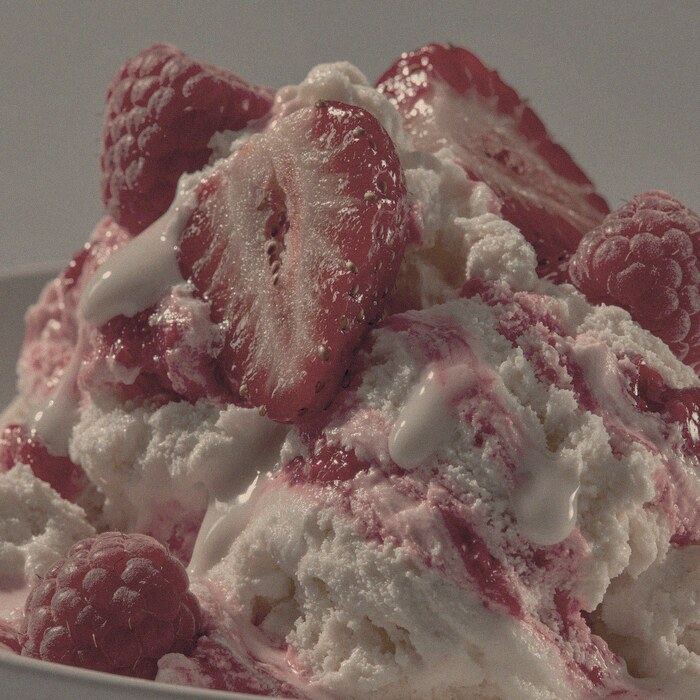 Berries set in cream.